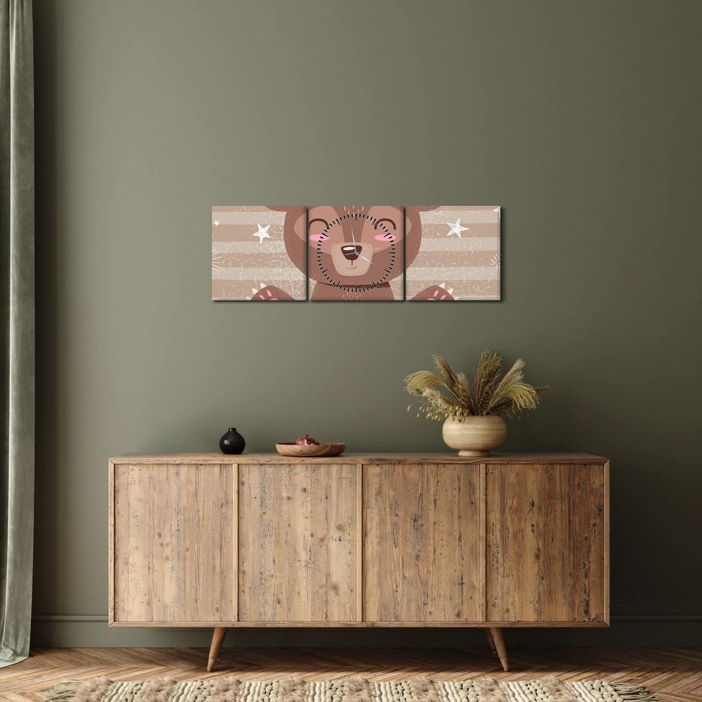 Obraz - Kochający niedźwiadek (z zegarem) (90x30 cm)