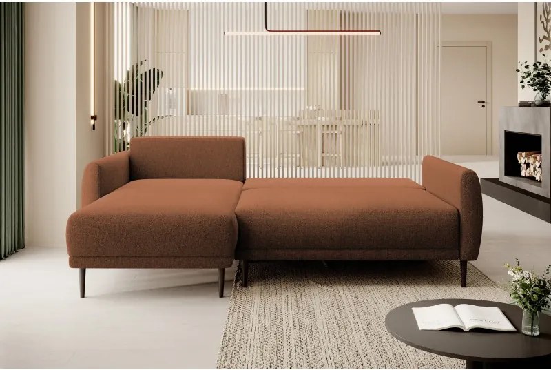 Narożnik BONO z funkcją spania Drewniane nóżki Eleganckie podłokietniki Głębokie siedzisko Lewa strona Barrel 54