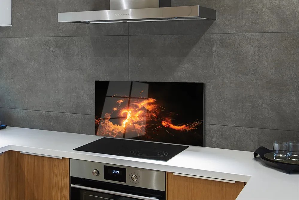 Szklany Panel Ogień z Pyska Smoka