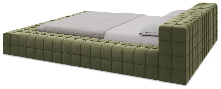Zielone tapicerowane łóżko dwuosobowe ze stelażem 140x200 cm Akela – Makamii