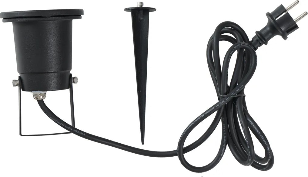 Reflektor z kolcem czarny z LED, regulowany IP65 z przewodem i wtyczką - Basic