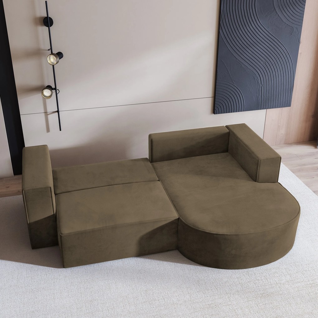 Masseno Narożnik SORELA z funkcją spania i pojemnikiem na pościel Narozniki L, Rozkładana sofa - Beżowy, MONOLITH 09