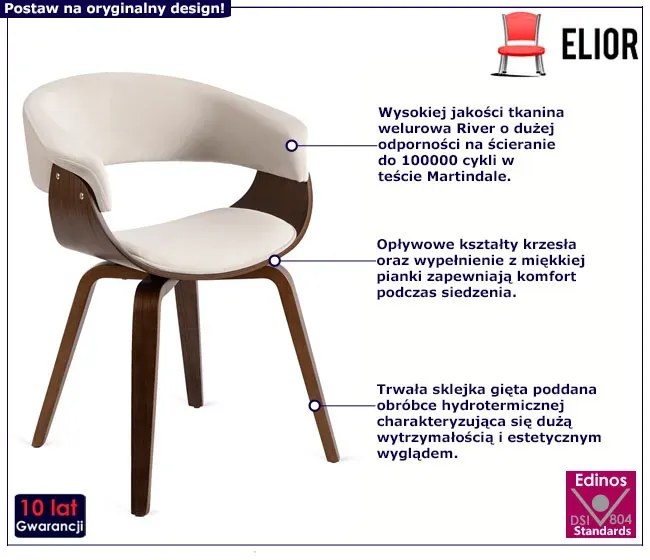 Loftowe welurowe krzesło beżowy + orzech H7-T92