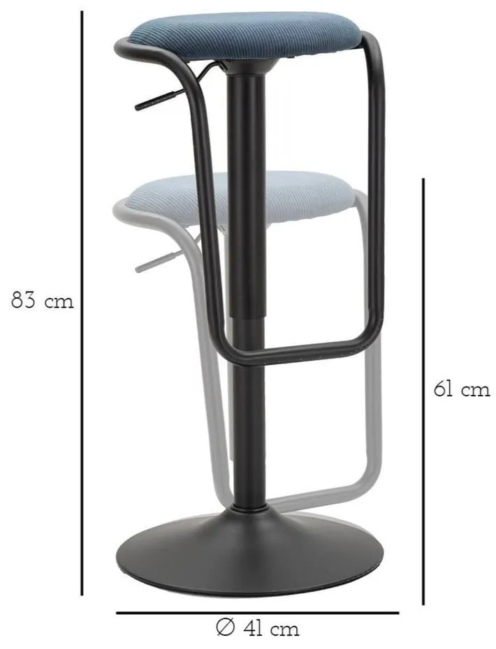 Morski/czarny tapicerowany hoker z regulowaną wysokością (wysokość siedziska 61 cm) Destiny – Mauro Ferretti