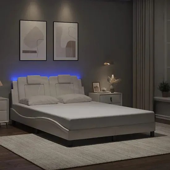 Białe łóżko z ekoskóry z kolorowym oświetleniem LED 140x200 - Izmo 5X