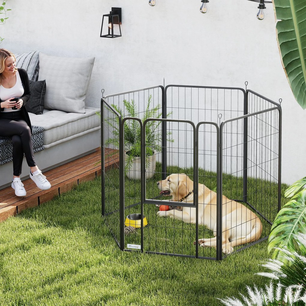 PawHut Wybieg dla psów z 6 panelami, solidny, z bezpiecznymi drzwiami, do użytku wewnątrz i na zewnątrz, do ogrodu, na kemping, 100 cm wysokości