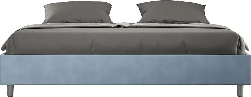 Łóżko wyposażone w stelaż z listwami tapicerowane 200x200 microfibra błękitny Azelia
