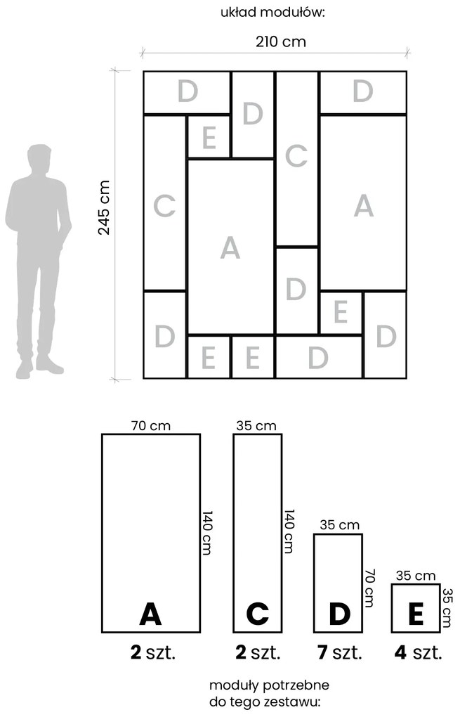 Dekoracyjny komplet paneli lustrzanych 210x245 cm F2-T44