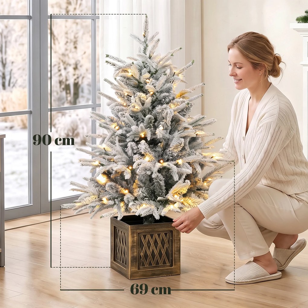 HOMCOM Drzewko bożonarodzeniowe na stół 90 cm, podświetlane, obsypane śniegiem, sztuczne, 70 ciepłych białych diod LED, 488 końcówek, zielony | Aosom PL