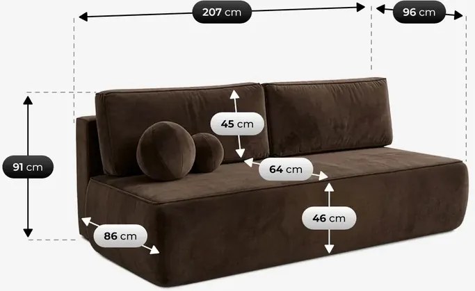Sofa z Funkcją Spania ARVETO Brązowa Welurowa Nowoczesna