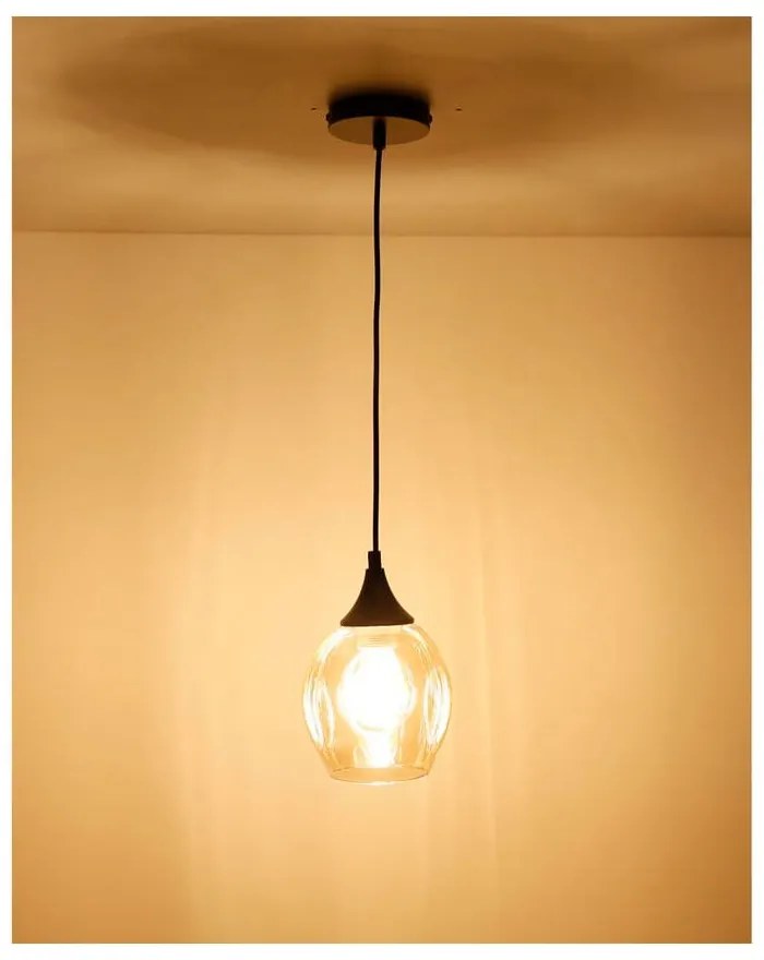 Czarna lampa wisząca ze szklanym kloszem ø 14 cm Aspa – Candellux Lighting