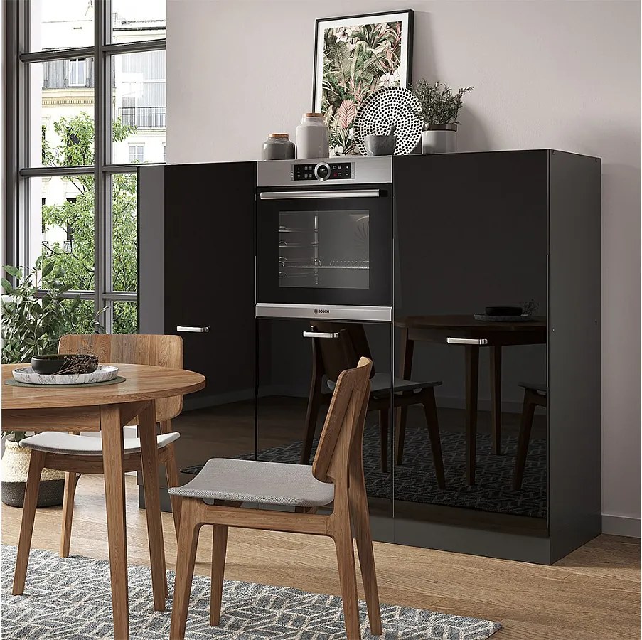 Blok kuchenny czarny/antracyt o wysokim połysku 180x46x81.6 r-line