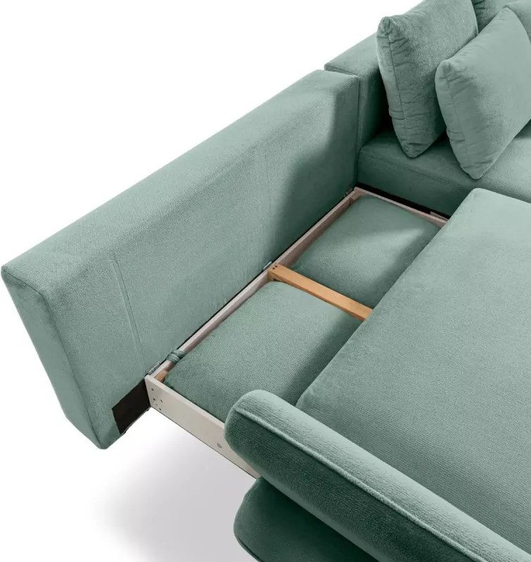 Narożnik MONTE Lewostronny z funkcją spania, pojemnikiem i poduszkami, Sorriso 08 Miętowy WERSAL