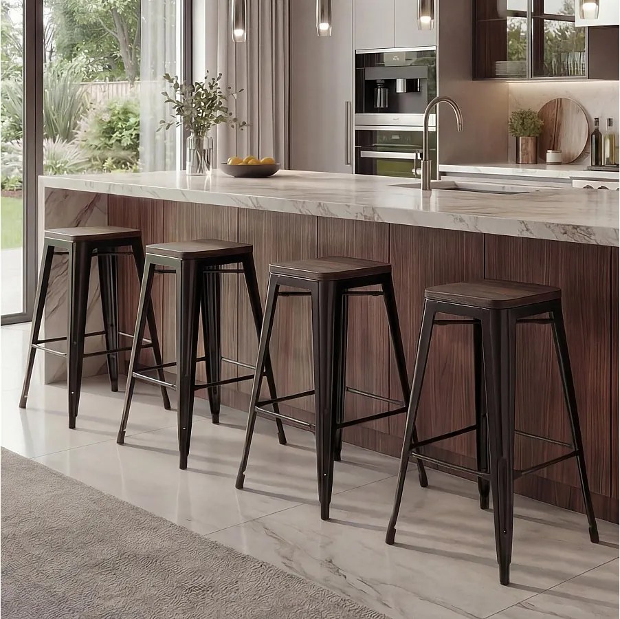 Stołek barowy MCW-A73 (zestaw 4 sztuk),  czarny