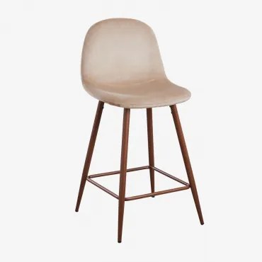 Zestaw 4 Wysokich Stołków Z Aksamitu Glamm Pszenica Brązowa & ↑65 Cm & Ciemne Drewno - Sklum