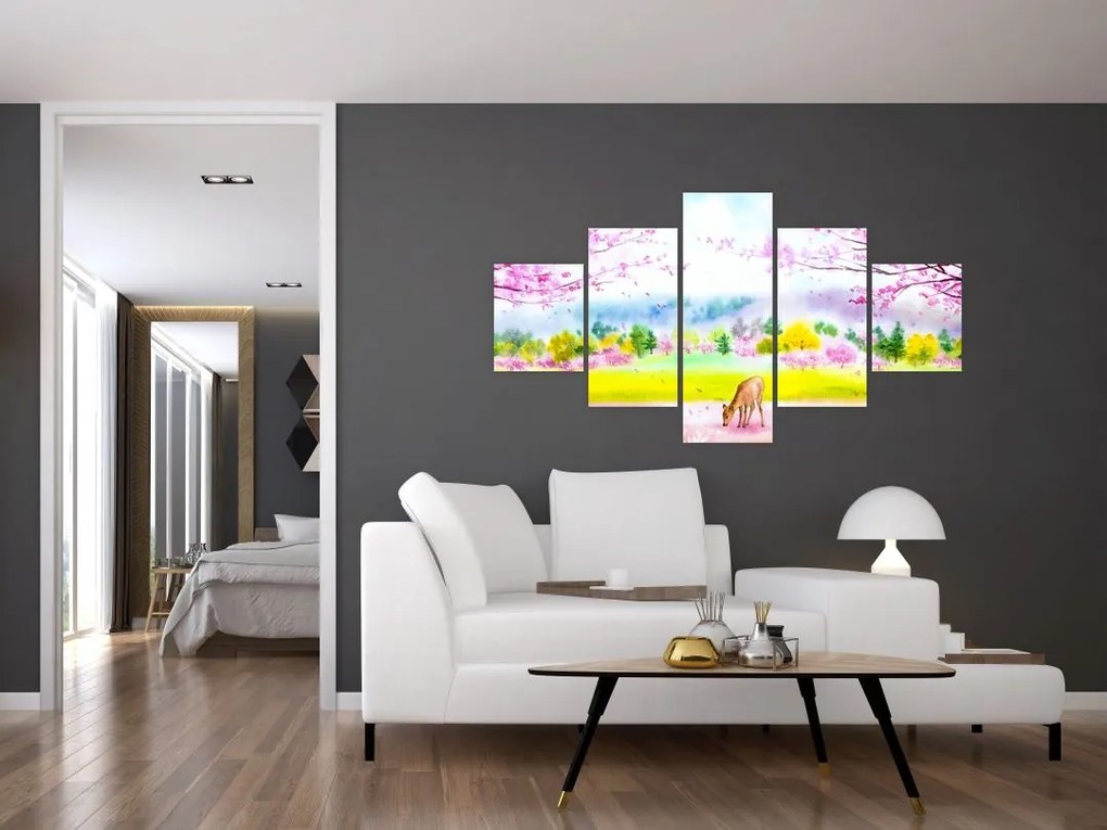 Obraz - Malowana sarna, akwarela (125x70 cm)
