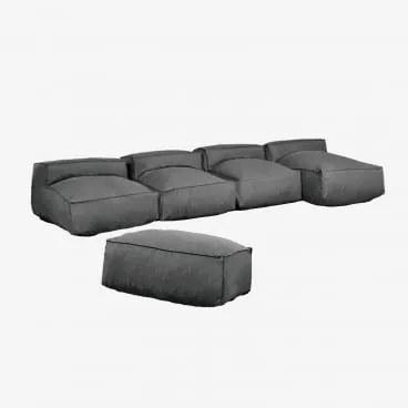 Sofa Modułowy Z Szezlongiem 4-częściowy I Pufem Do Ogrodu Dojans Szary Granit - Sklum