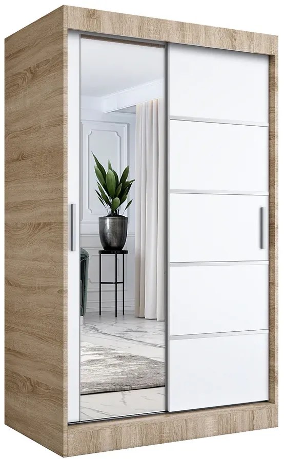 Szafa przesuwna 120 cm dąb sonoma + biel W0-P88