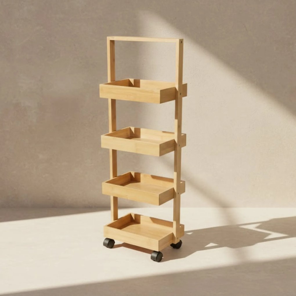 Wąski regał bambusowy, 4 koszyki VINK, 90 cm