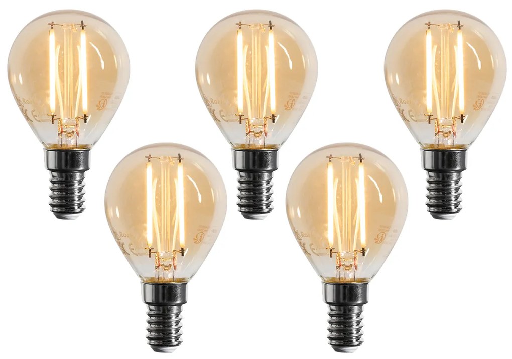 Set van 5 E14 dimbare LED lampen G45 goud 4W 330 lm 2100K