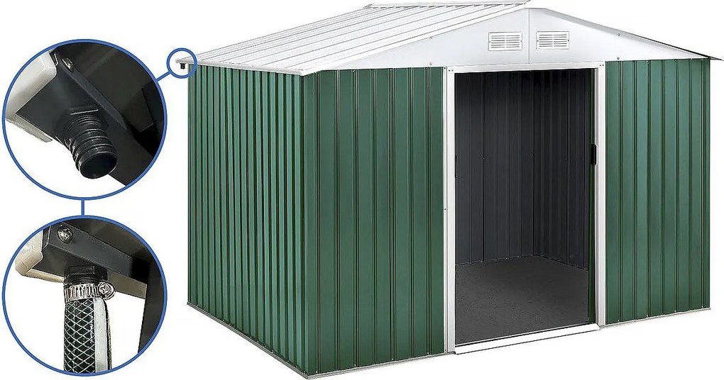 Domek ogrodowy metalowy "Rosas" 7,06 m² z rynną - Zielony