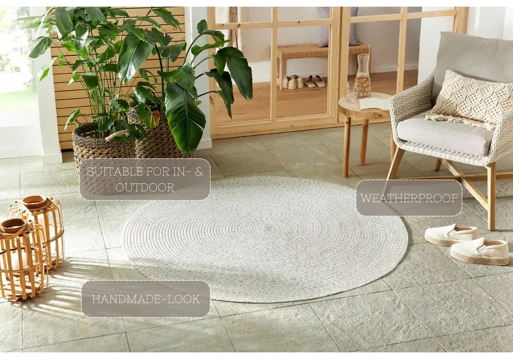 Białobeżowy okrągły dywan odpowiedni na zewnątrz ø 200 cm – NORTHRUGS