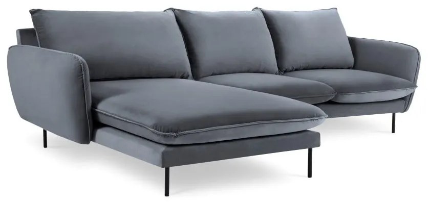 Szara narożna aksamitna sofa lewostronna Cosmopolitan Design Vienna