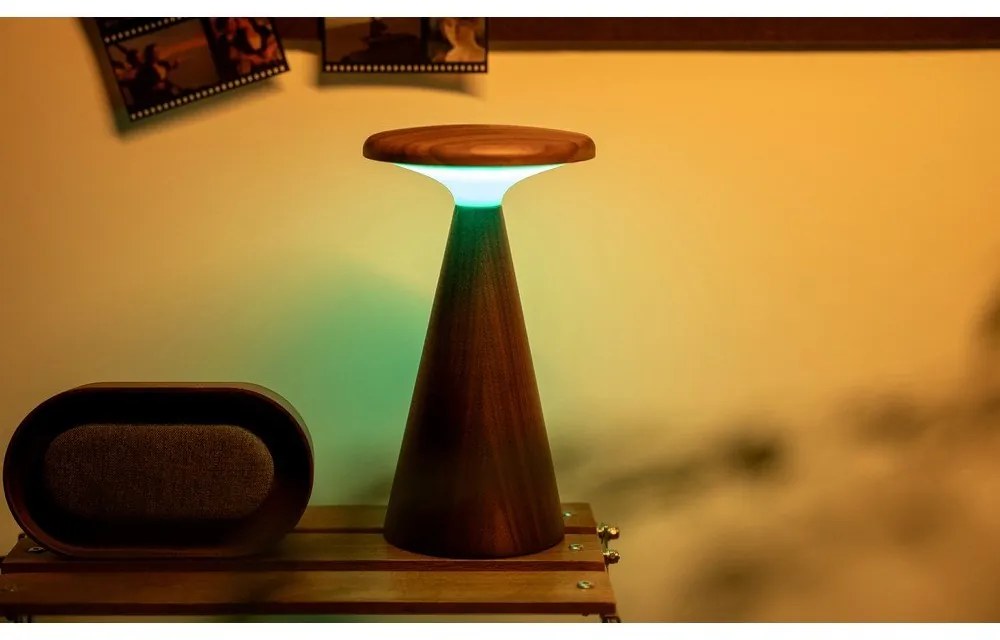 Lampa stołowa LED w ciemnym naturalnym kolorze z drewnianym kloszem (wysokość 21 cm) Sylva – Gingko