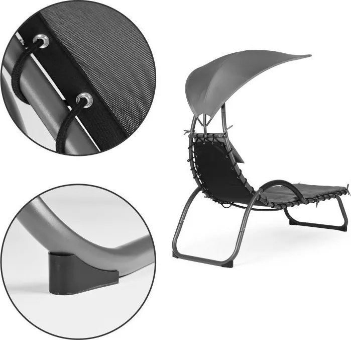 Wygodny leżak ogrodowy Casaro 158C - leżanka z daszkiem i poduchą, szary