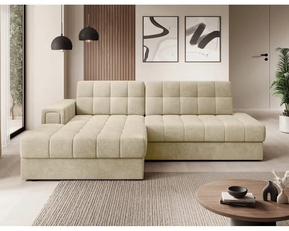 Jasnobrązowy aksamitny rozkładany narożnik (lewostronny/z szezlongiem) Blezalt – ELTAP