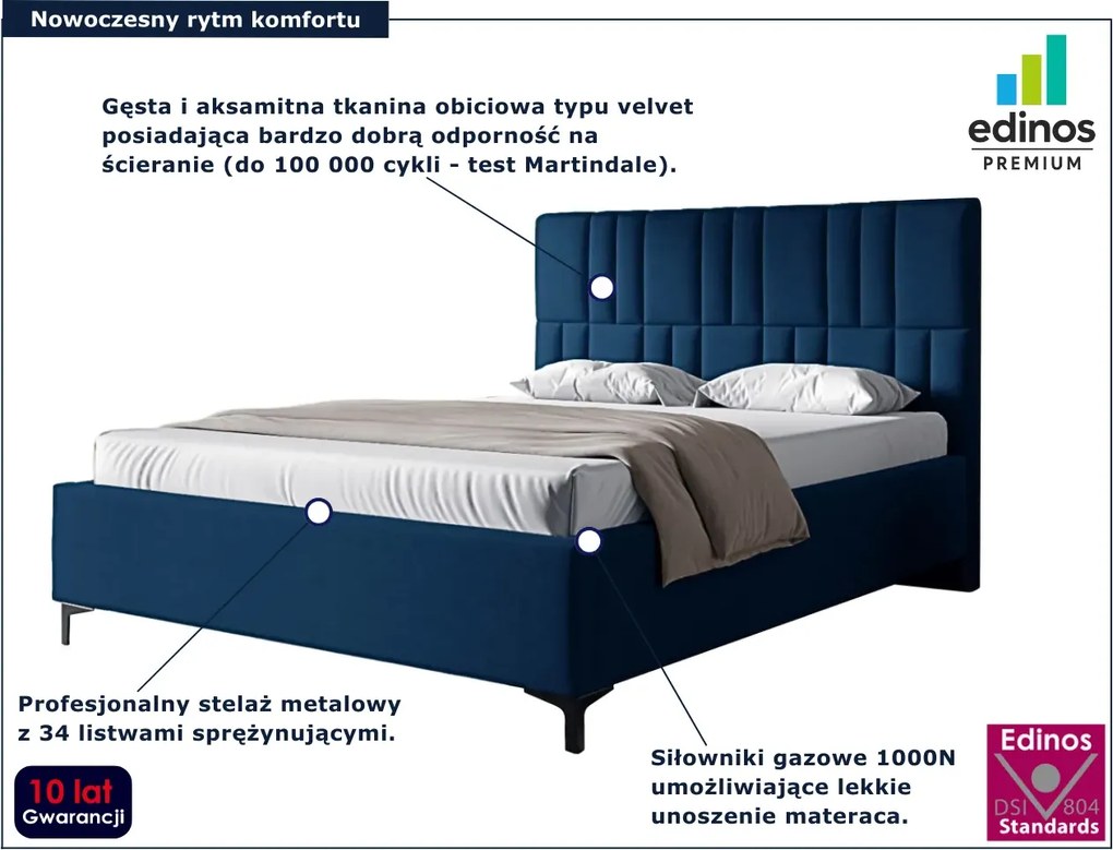 Granatowe łóżko tapicerowane z pojemnikiem 4 rozmiary M8-N29