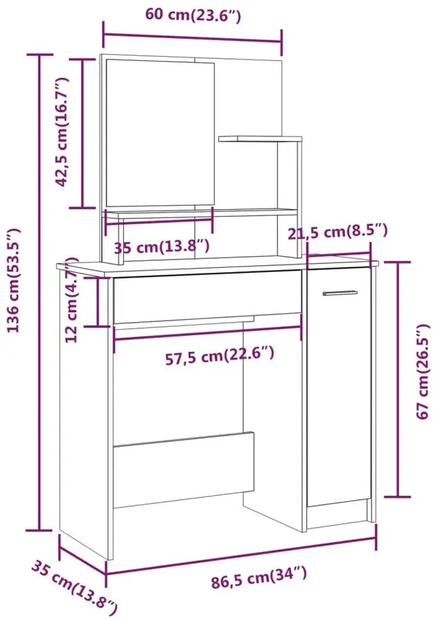 Toaletka do makijażu z lustrem przydymiony dąb - Haleb 3X