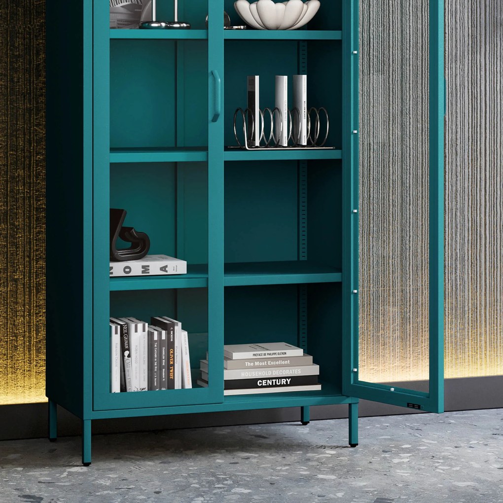 Witryna szklana do salonu morska / turkusowa Modern ANGELO 800 x 1850 x 450 mm