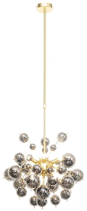 Designerska lampa wisząca mosiądz ze szkłem dymionym 8-świateł - Explode ArtDeco Oswietlenie wewnetrzne