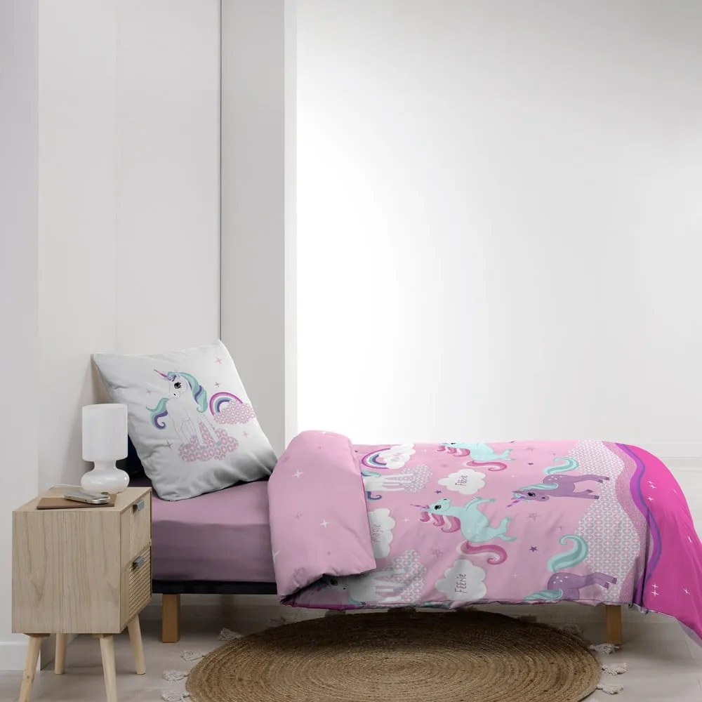 Różowa bawełniana pościel dziecięca jednoosobowa 140x200 cm Licorne – douceur d'intérieur
