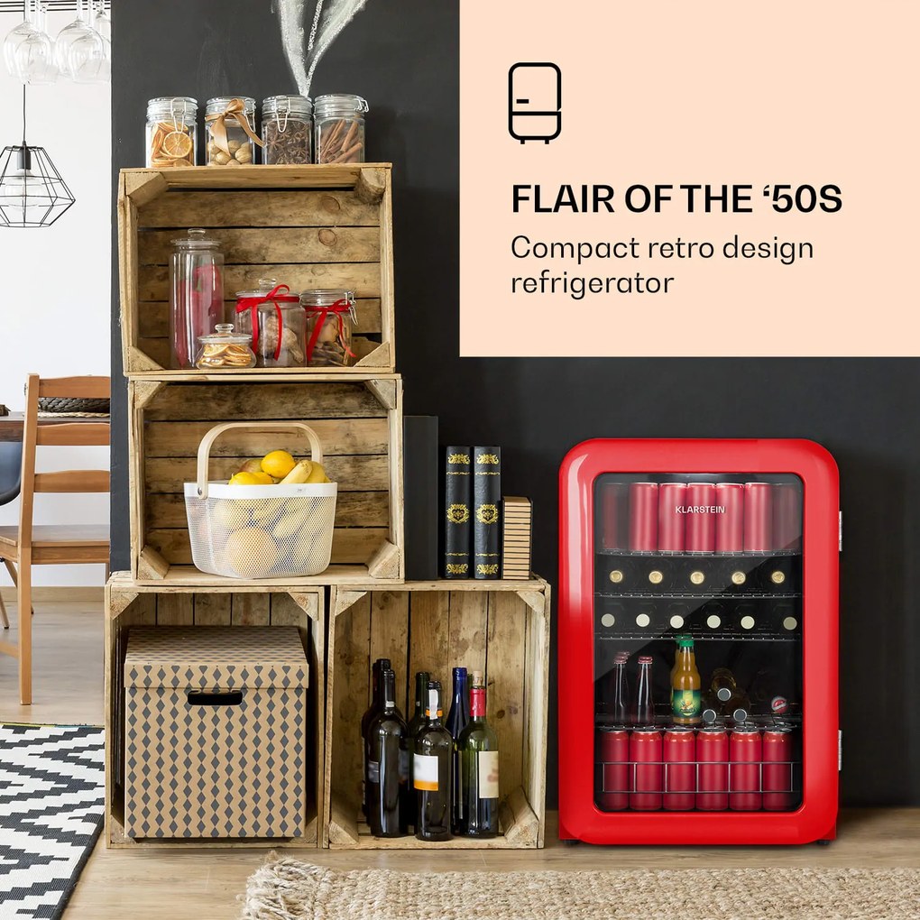 Klarstein PopLife 83.5cm 115L Lodówka na Napoje Czerwony