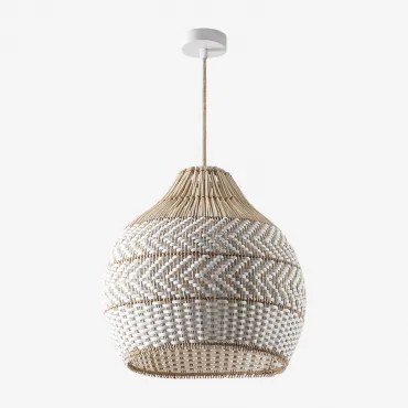 Lampa Sufitowa Z Plecionego Rattanu Llaury Naturalny - Biała & Ø40 Cm Llaury - Sklum