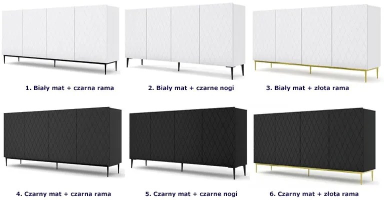 Komoda biały mat + czarna rama F3-G57