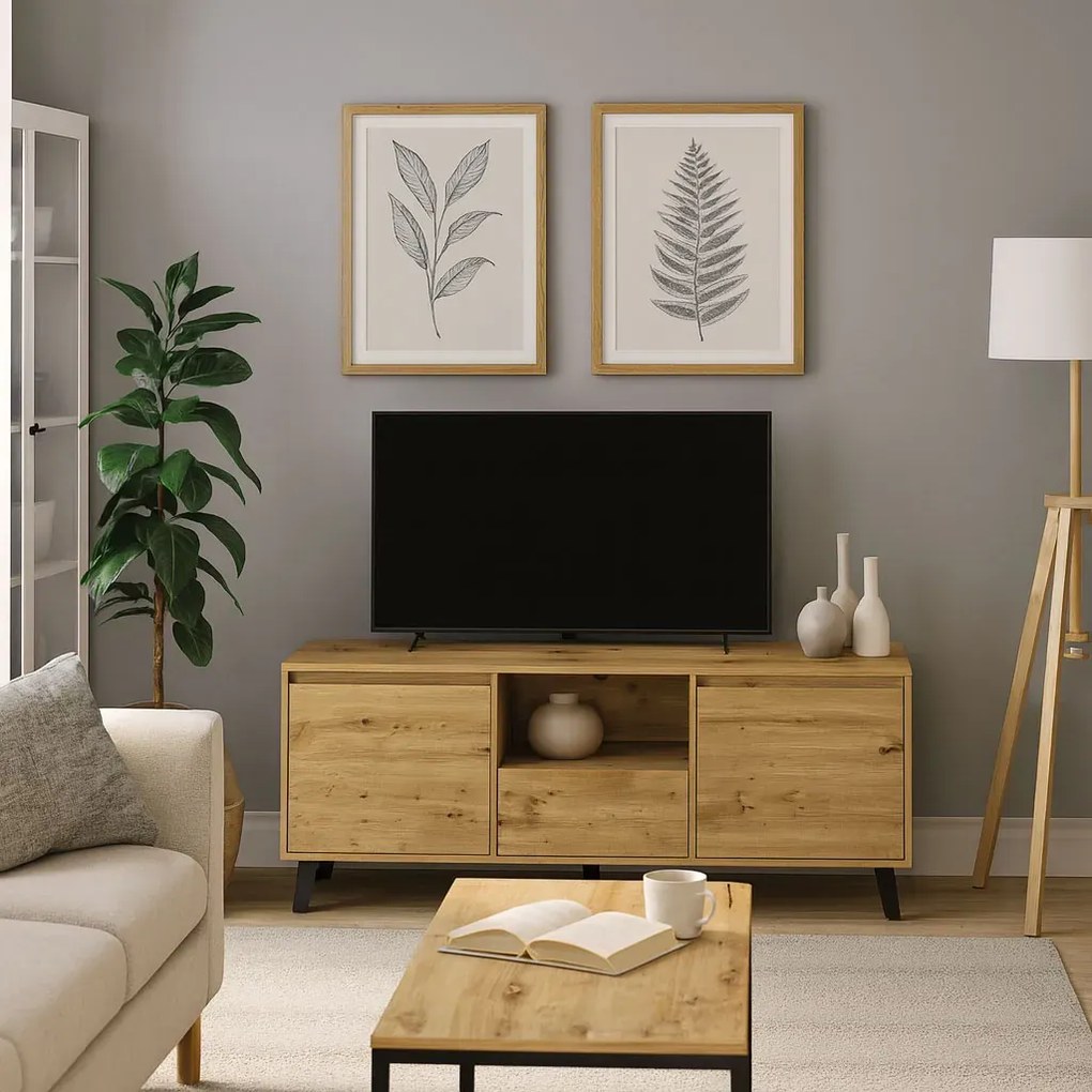 Minimalistyczna szafka pod telewizor z szufladą dąb artisan F8-S84