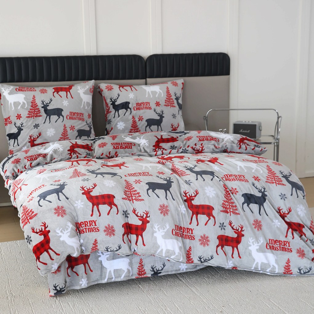 PrzytulneMieszkanie.pl PrzytulneMieszkanie.pl Pościel z mikropluszu MERRY CHRISTMAS DEER szara Rozmiar pościeli: 70 x 90 cm | 140 x 200 cm