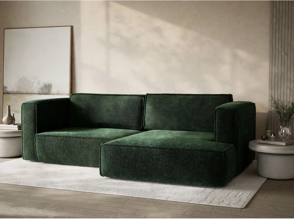 Ciemnozielony rozkładany/ze schowkiem narożnik z tkaniny szenilowej (prawostronny/z szezlongiem) Velto – Maison de Rêve
