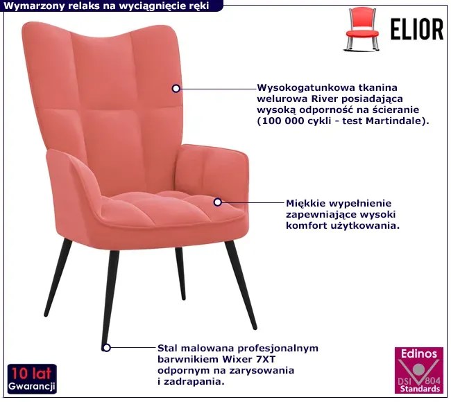 Różowy welurowy pikowany fotel wypoczynkowy Z6-R42