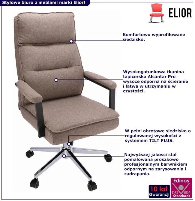 Brązowy tapicerowany fotel obrotowy - Veston 3X