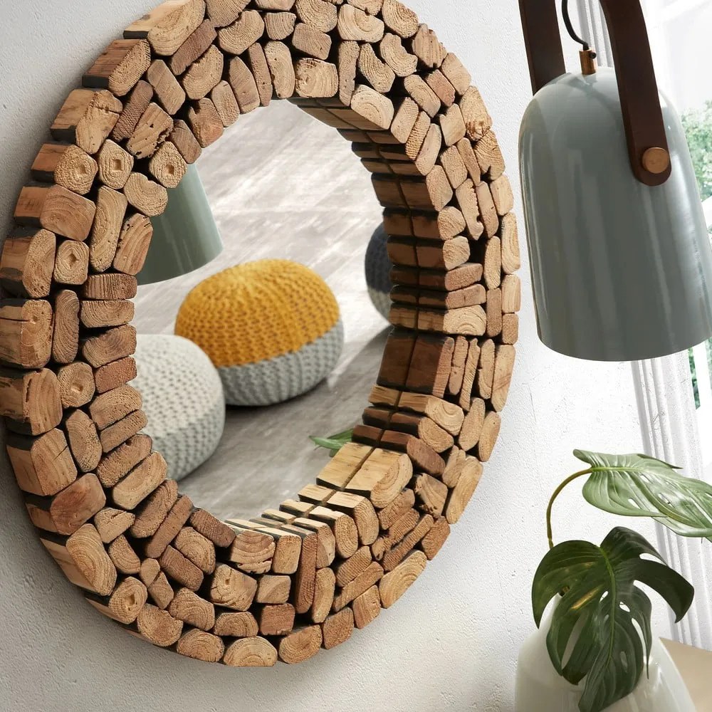 Lustro z drewnianą ramą ścienne ø 80 cm Eliptic – Kave Home