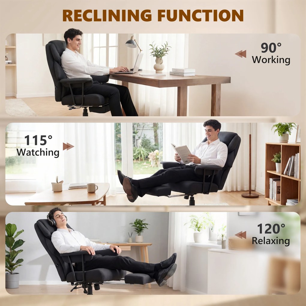 HOMCOM 3D fotel biurowy z masażem i podnóżkiem, regulowany fotel komputerowy z wysokim oparciem, tapicerka Leathaire, czarny | Aosom PL