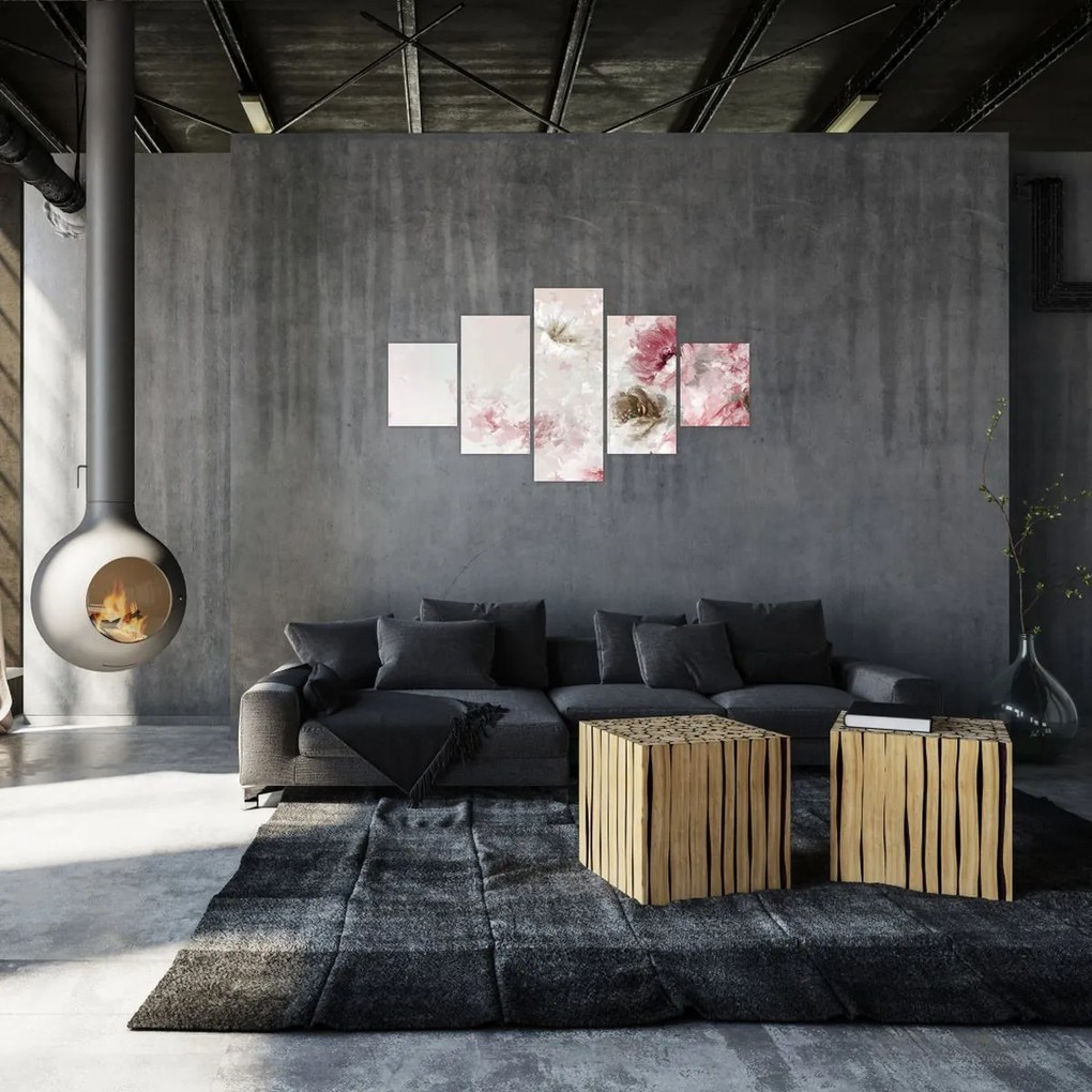 Obraz - Malowanie różowych kwiatów (125x70 cm)