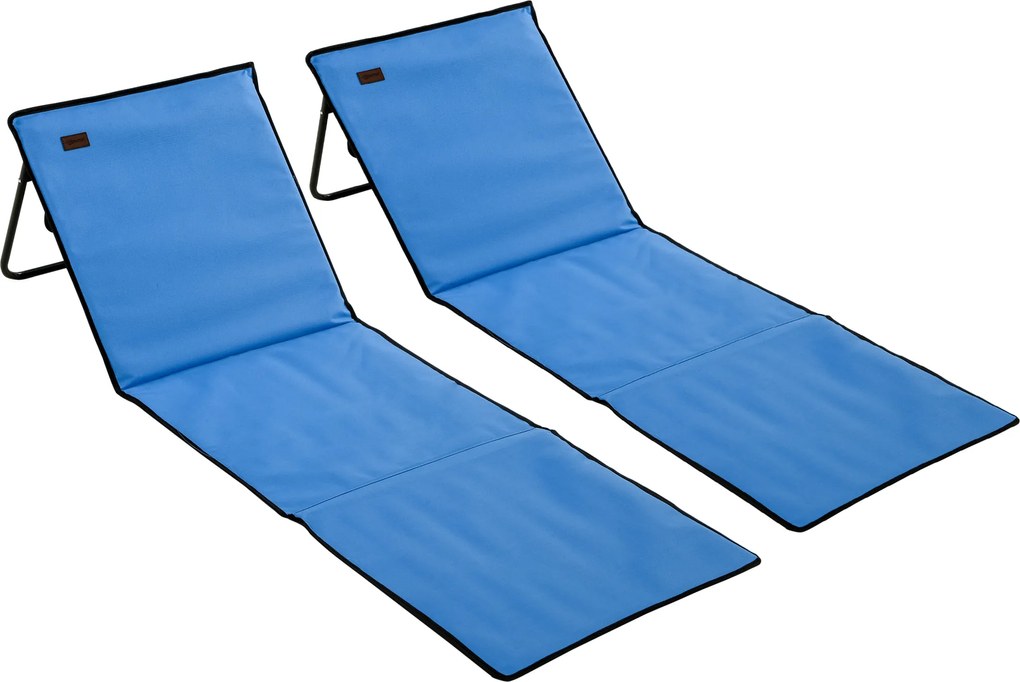 Outsunny Leżak plażowy, składany, z regulowanym oparciem, boczną kieszenią, miękką wyściółką, stalową ramą, Niebieski, 142x51x40 cm | Aosom PL