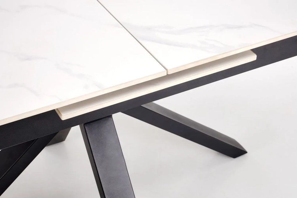 Stół rozkładany PLATAN 140(180)x85 biały marmur/czarny HALMAR