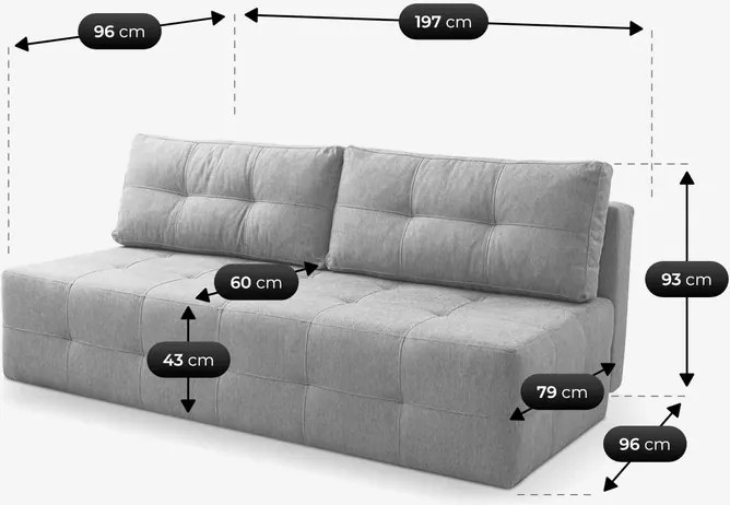 Sofa z Funkcją Spania MORANA Szara Nowoczesna