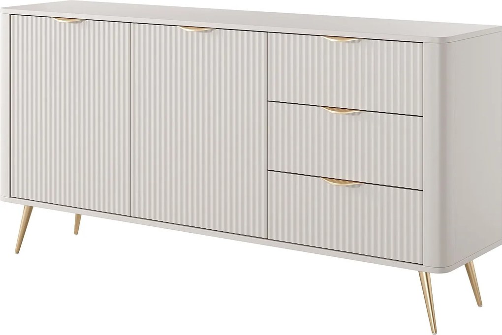 Komoda: 3 szuflady, 2 drzwi, kaszmir, złote nóżki, 163,2 x 81,2 x 38 cm